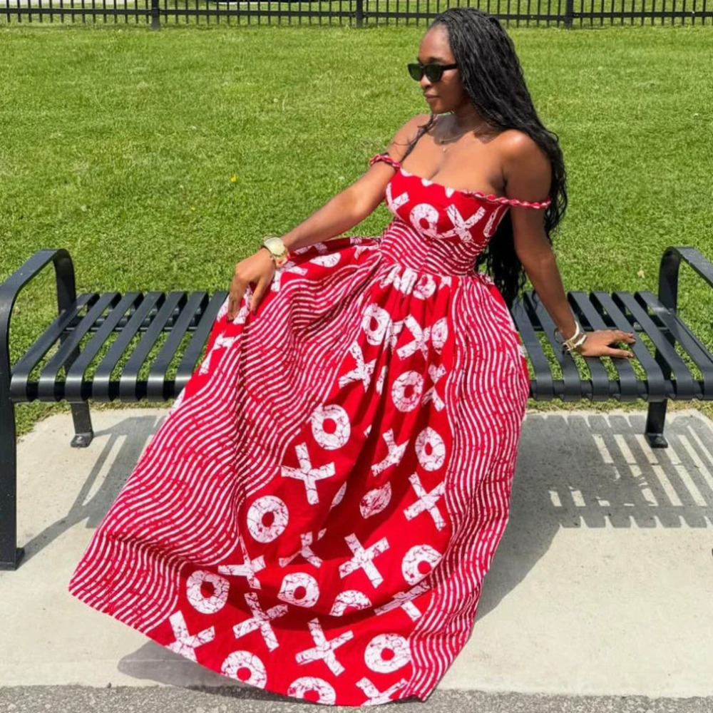 ZARA African Fashion Off Shoulder Print High Waist Flare Maxi Dress